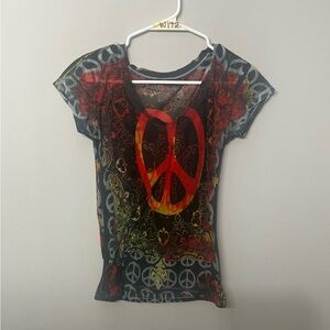 Women’s Peace Sign Graphic Tunic Top Boho Style Size M
